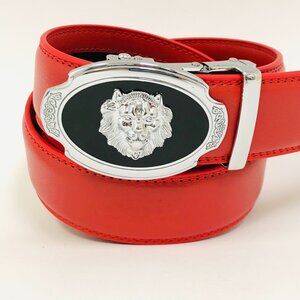 Red Belt Slide‎ Belt Oval Silver Buckle Not Holes Slide Belt Fashion Street New